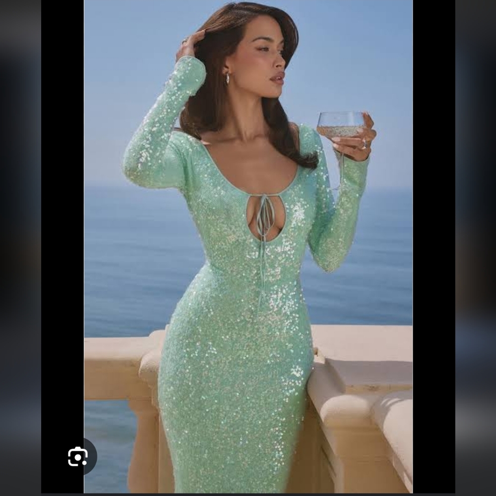 House Of Cb Titania Seafoam Maxi Sequin Dress